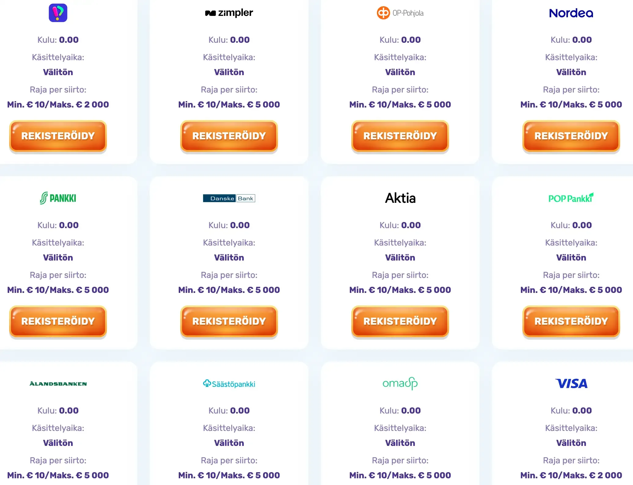 Slots Palacen nopeat kotiutusmenetelmät, kuten Zimpler, Nordea ja OP.